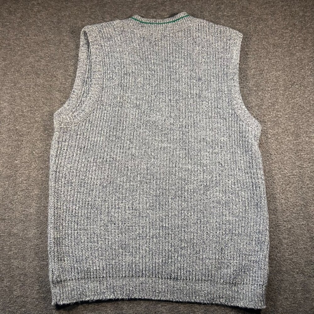 Vintage Le Tigre Golf Sweater Vest Men's Medium V Neck Grey Chunky - Picture 2 of 10